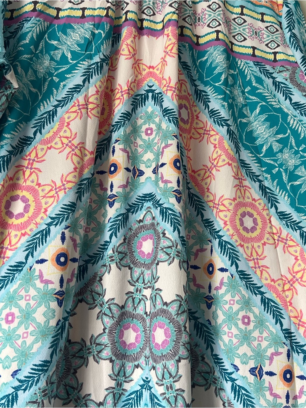 Umgee Teal & Multi-Color Floral Ruffle Tie-Neck Mini Dress - Picture 8 of 11
